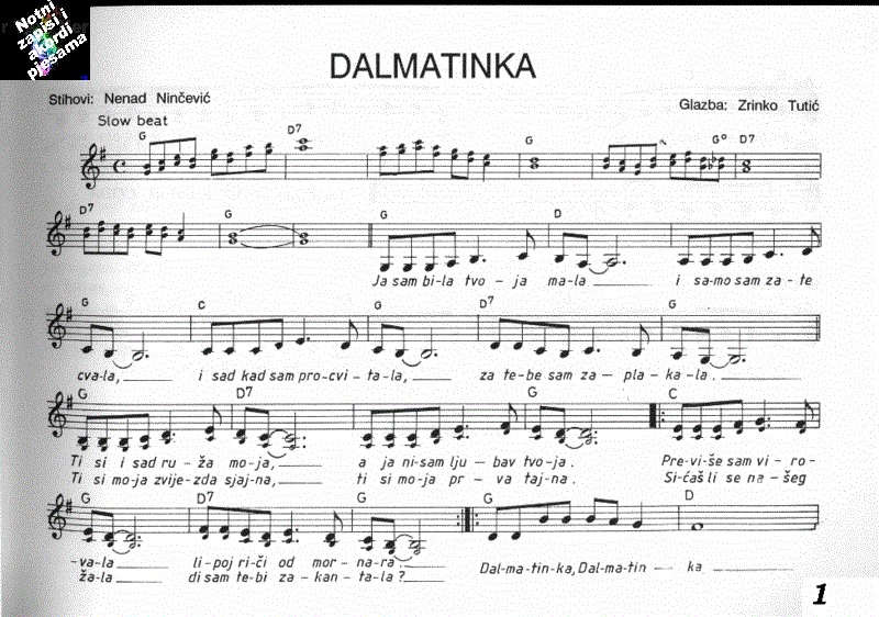 NOTE DOMACE I STRANE DALMATINKA AKORDI NOTE