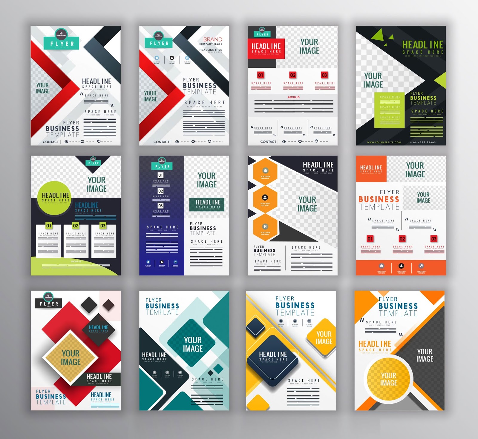 Corporate flyer templates collection colorful modern geometric Inside Benefit Flyer Template Free