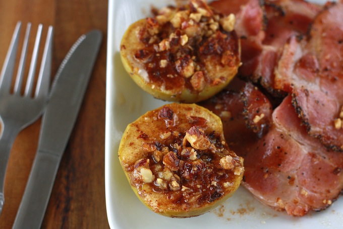 baked spiced apples with ham pork holiday meal