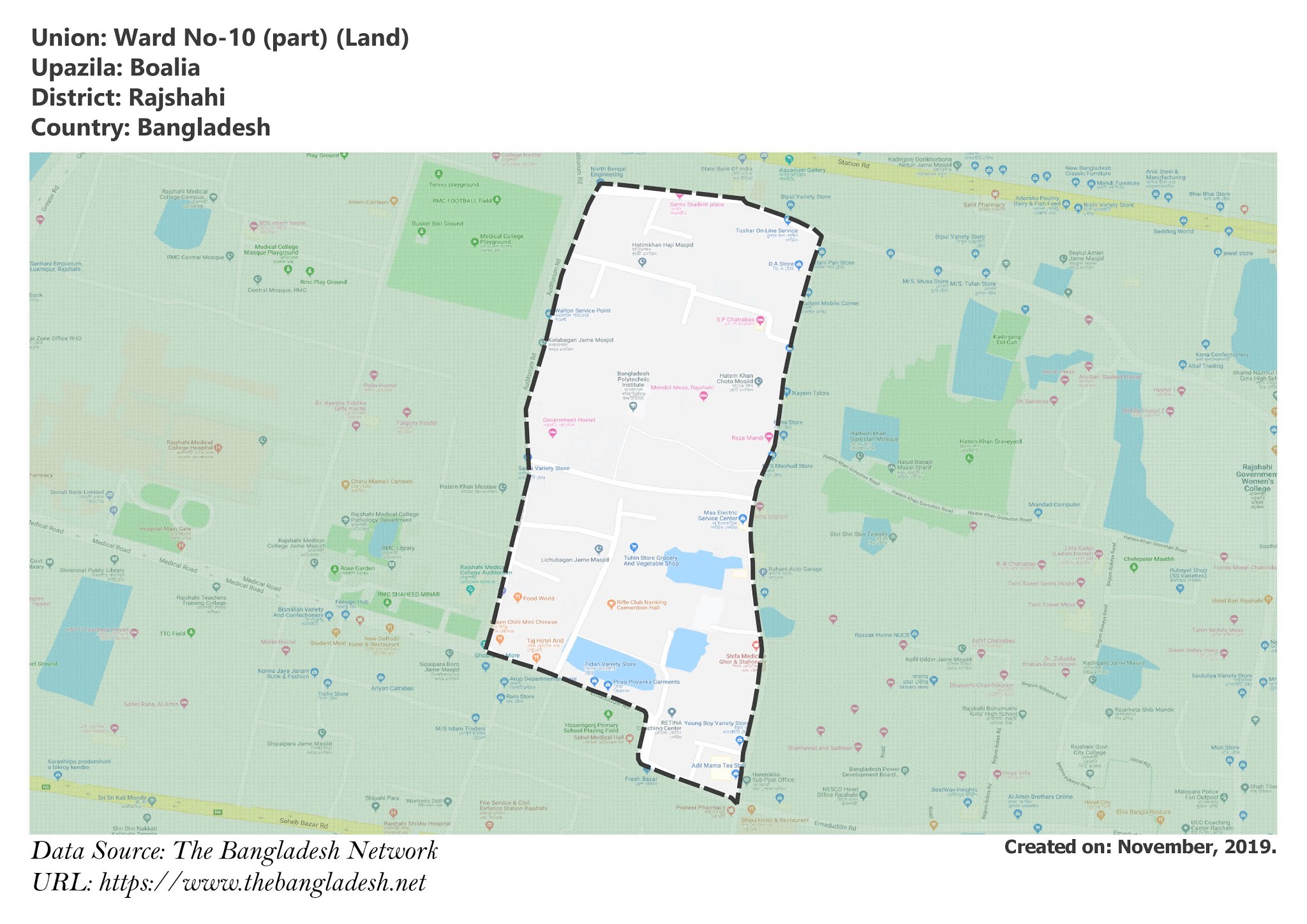 Map of Ward No-10 (Part) of Rajshahi, Bangladesh.