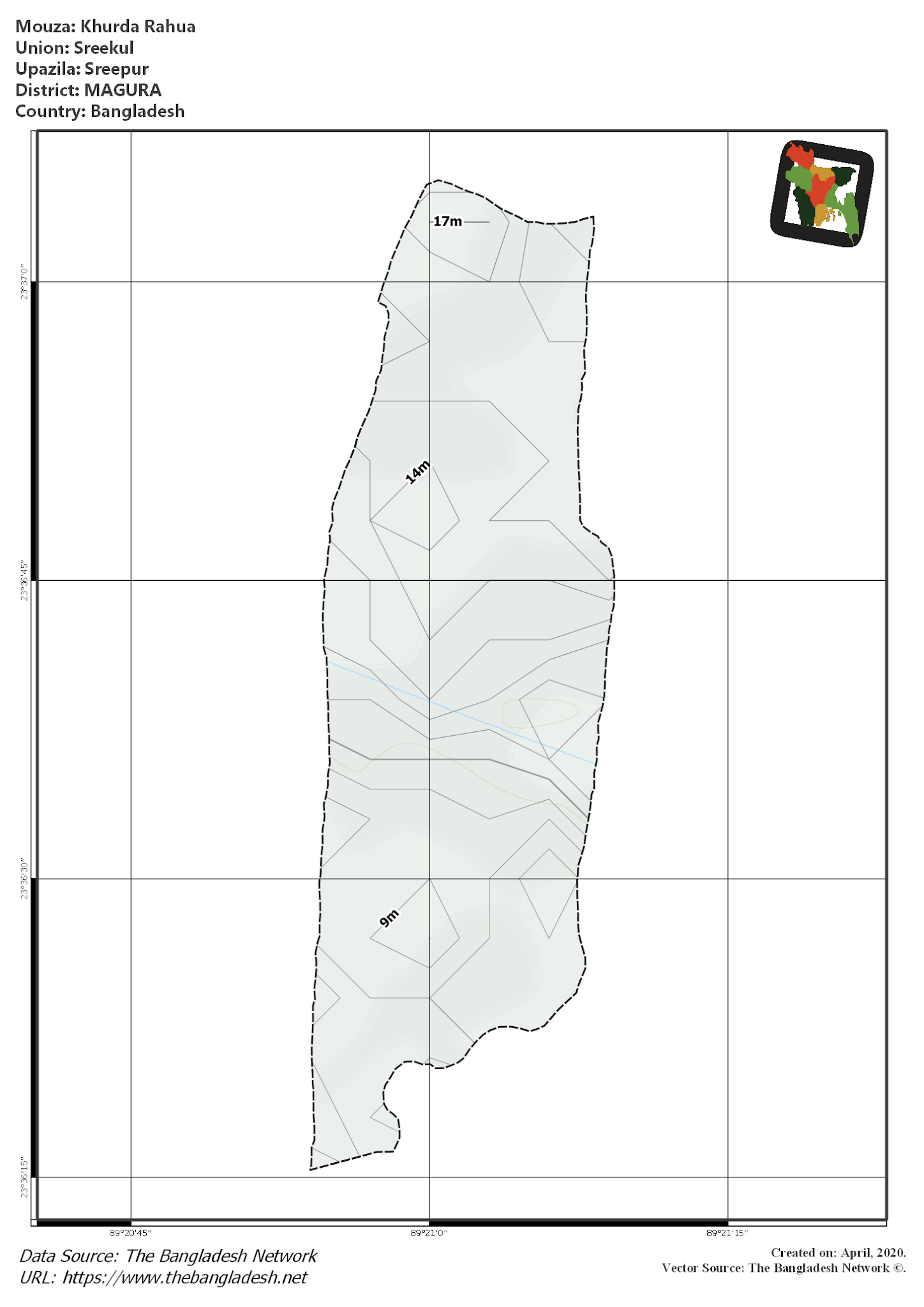 Map of Khurda Rahua Mouza of Sreepur Upazila, MAGURA, Bangladesh.