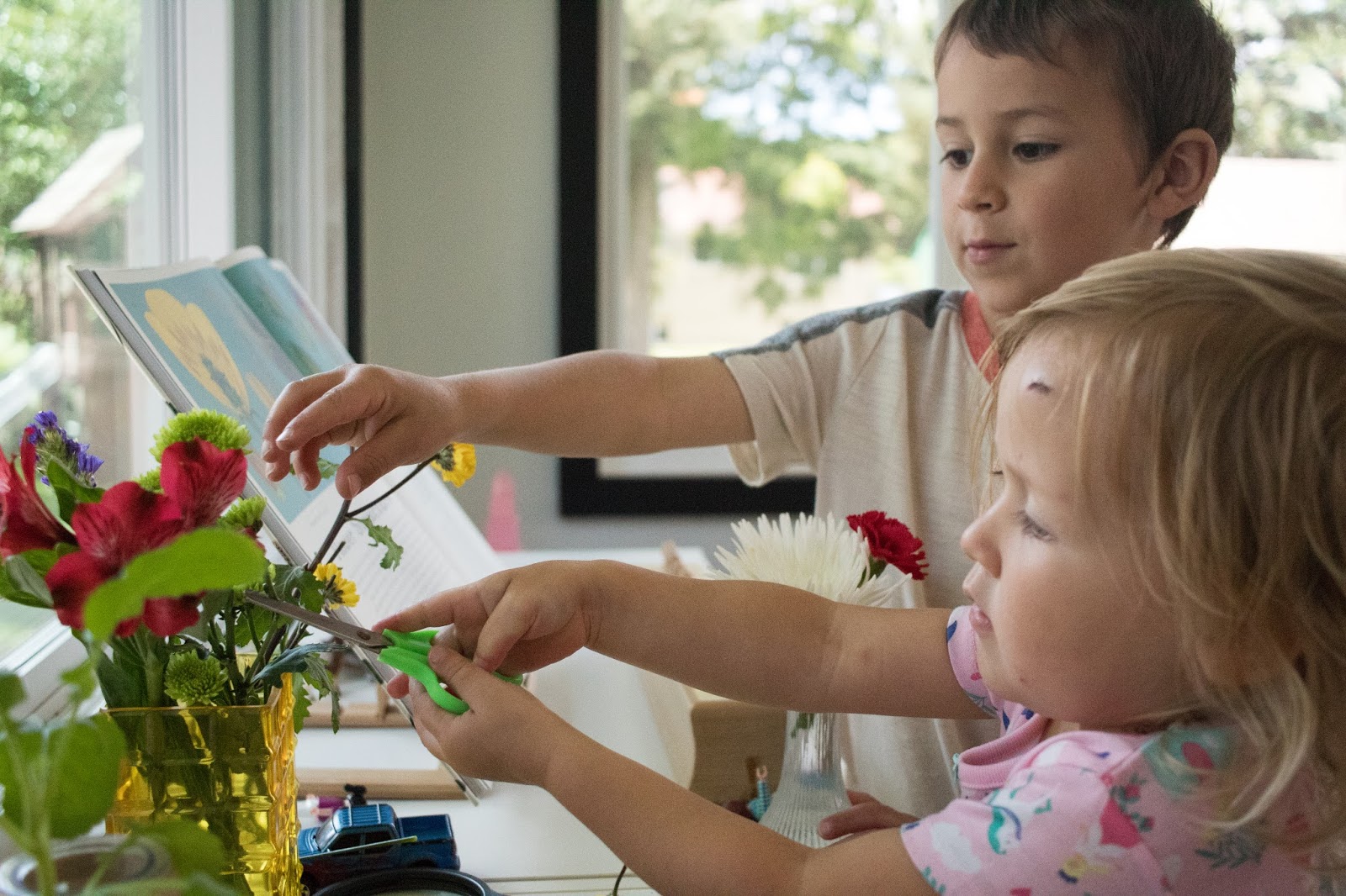 Montessori Practical Life Flower Arranging at Home