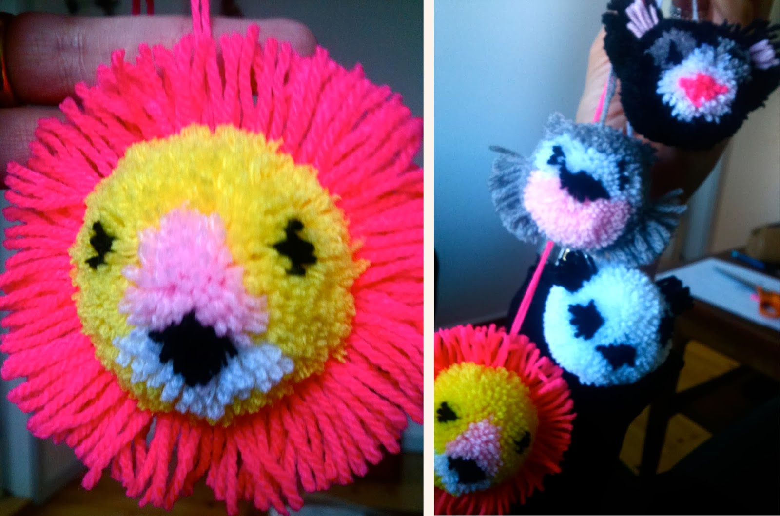 Splinters and Stitches Animal pom poms