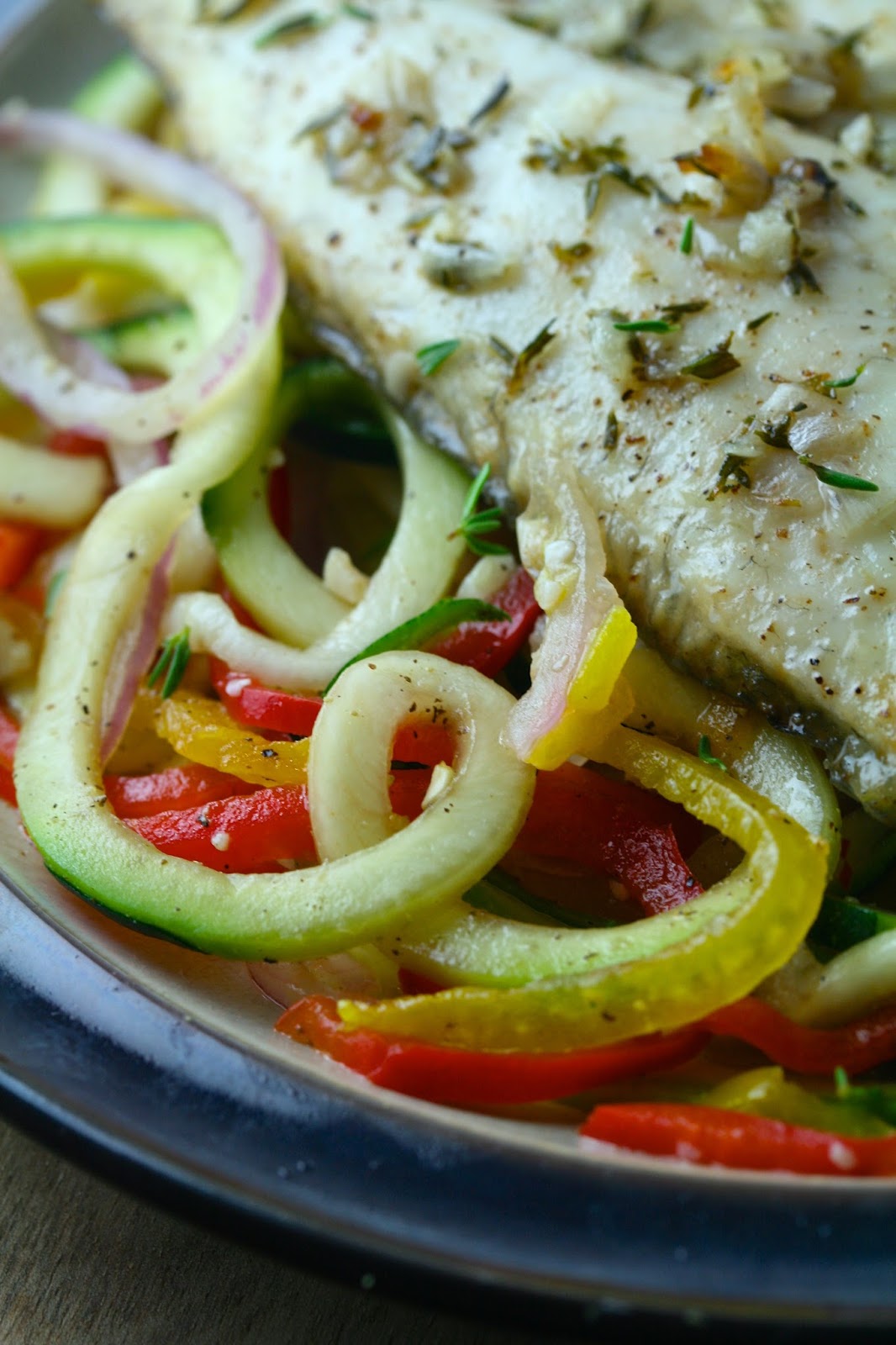 Oregon Transplant OvenRoasted Sea Bass with Spiralized Veggie StirFry