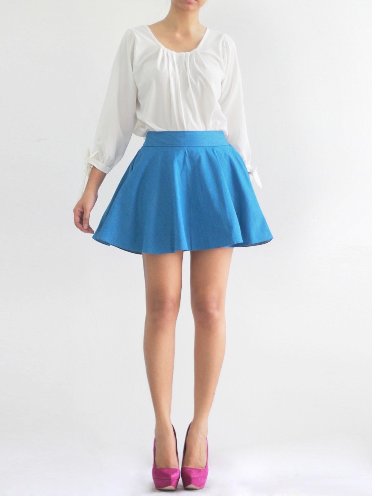 Mango+Orangie Denim Skater Skirt with Inner Shorts