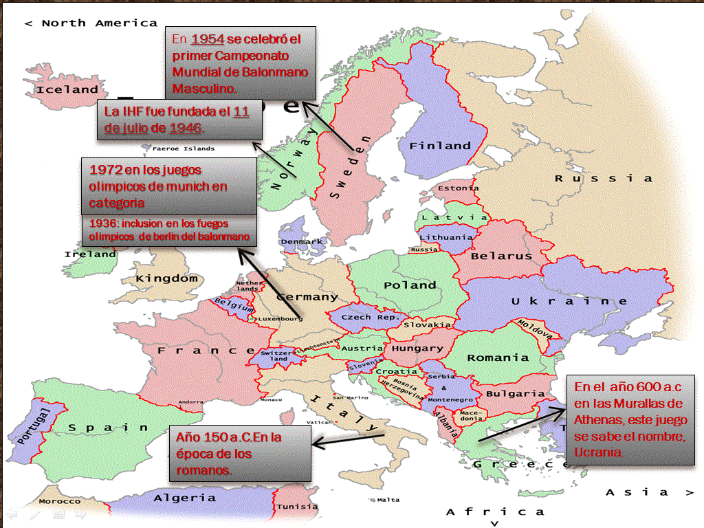 HISTORIA DEL BALONMANO: MAPA GEOGRAFICO