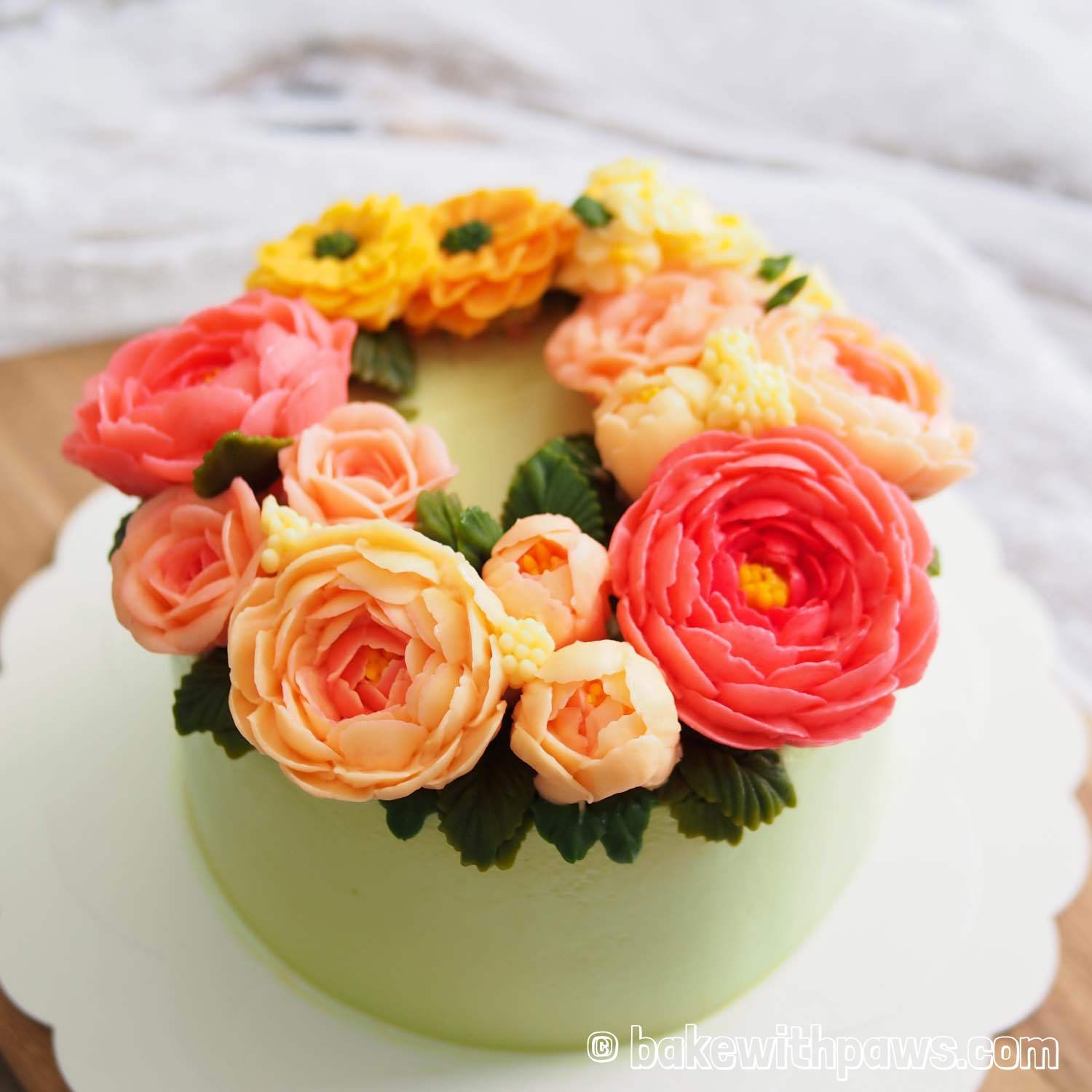 Korean Style Buttercream Flowers Cake 29 BAKE WITH PAWS
