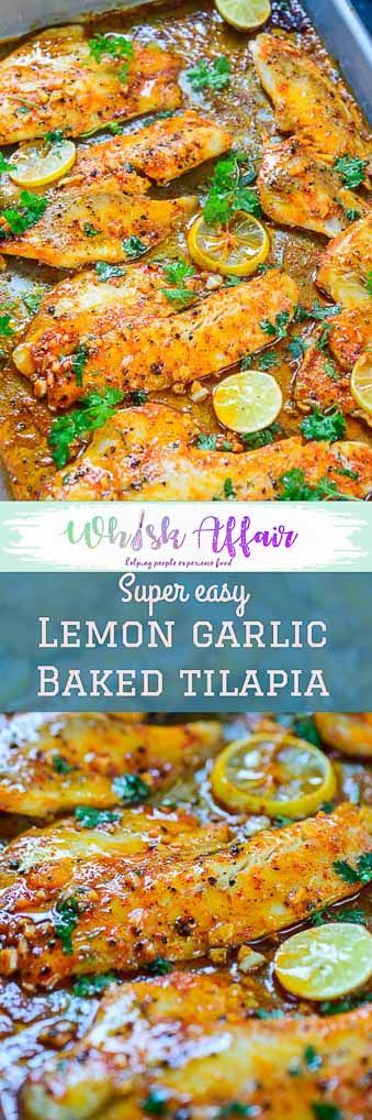 This Spicy Lemon Garlic Baked Tilapia takes all of 5 minute of preparation time before you pop it in the oven. Pair it with sautéed vegetables and steamed rice for a hearty meal. Here is how to make it. #Baked #Healthy #Tilapia #Fish