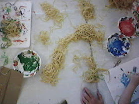 Edible Art: Sensory Play Paint with Spaghetti with Toddlers and