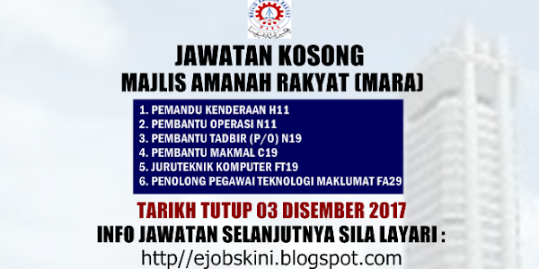 Jawatan Kosong Majlis Amanah Rakyat (MARA) - 03 Disember 2017