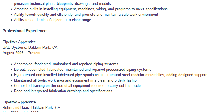 pipefitting apprentice