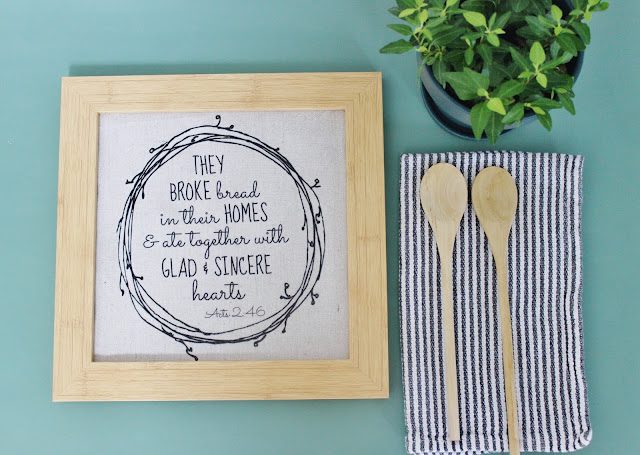 "They Broke Bread" DIY wall art made from drop cloth.Easy way to get that linen look for less!