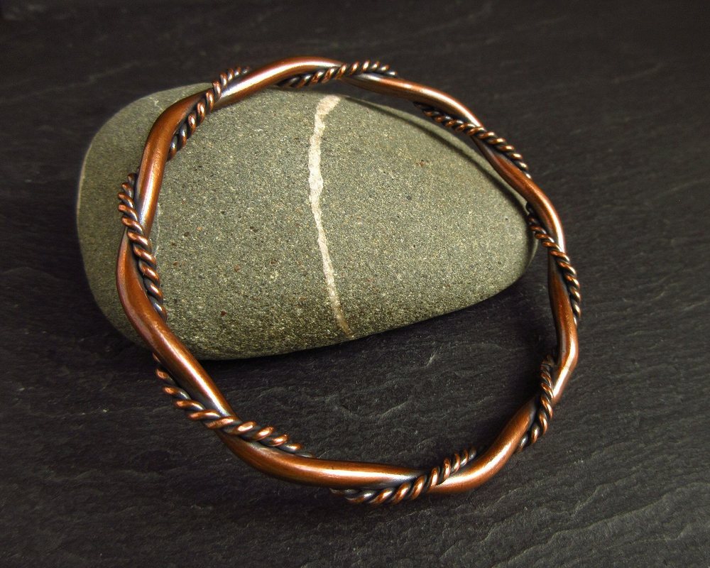 Antique Copper Wire wrapped bracelet cuff , Han... - Folksy