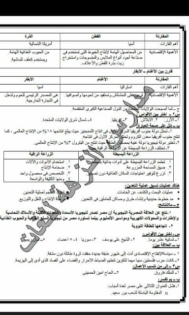 إجابات امتحانات الوزارة فى الدراسات الإجتماعية للصف الثالث الإعدادى الترم الثانى 7