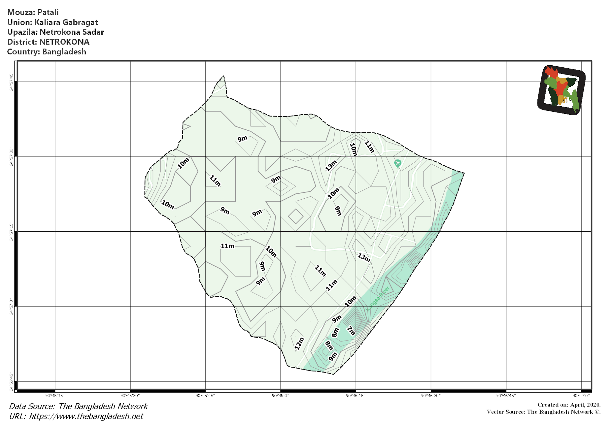 Map of Patali Mouza of Netrokona Sadar Upazila, NETROKONA, Bangladesh.