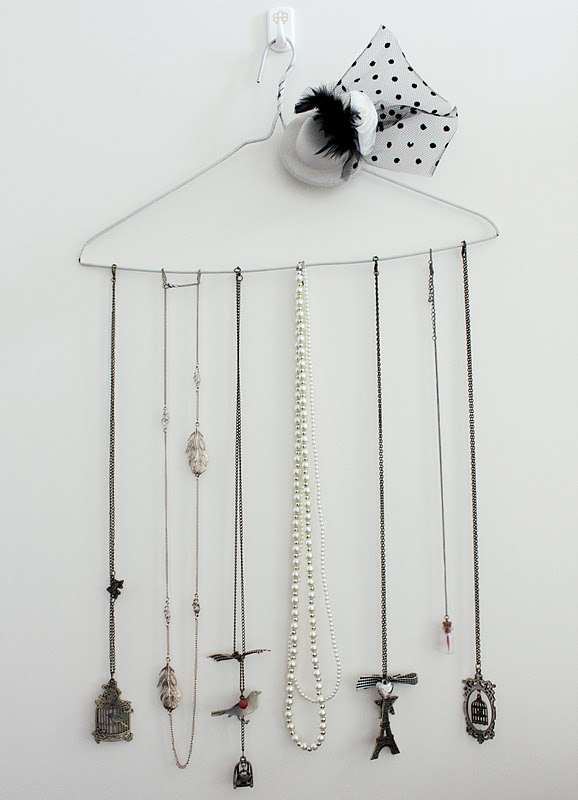 up in the clouds DIY coat hanger necklace holder