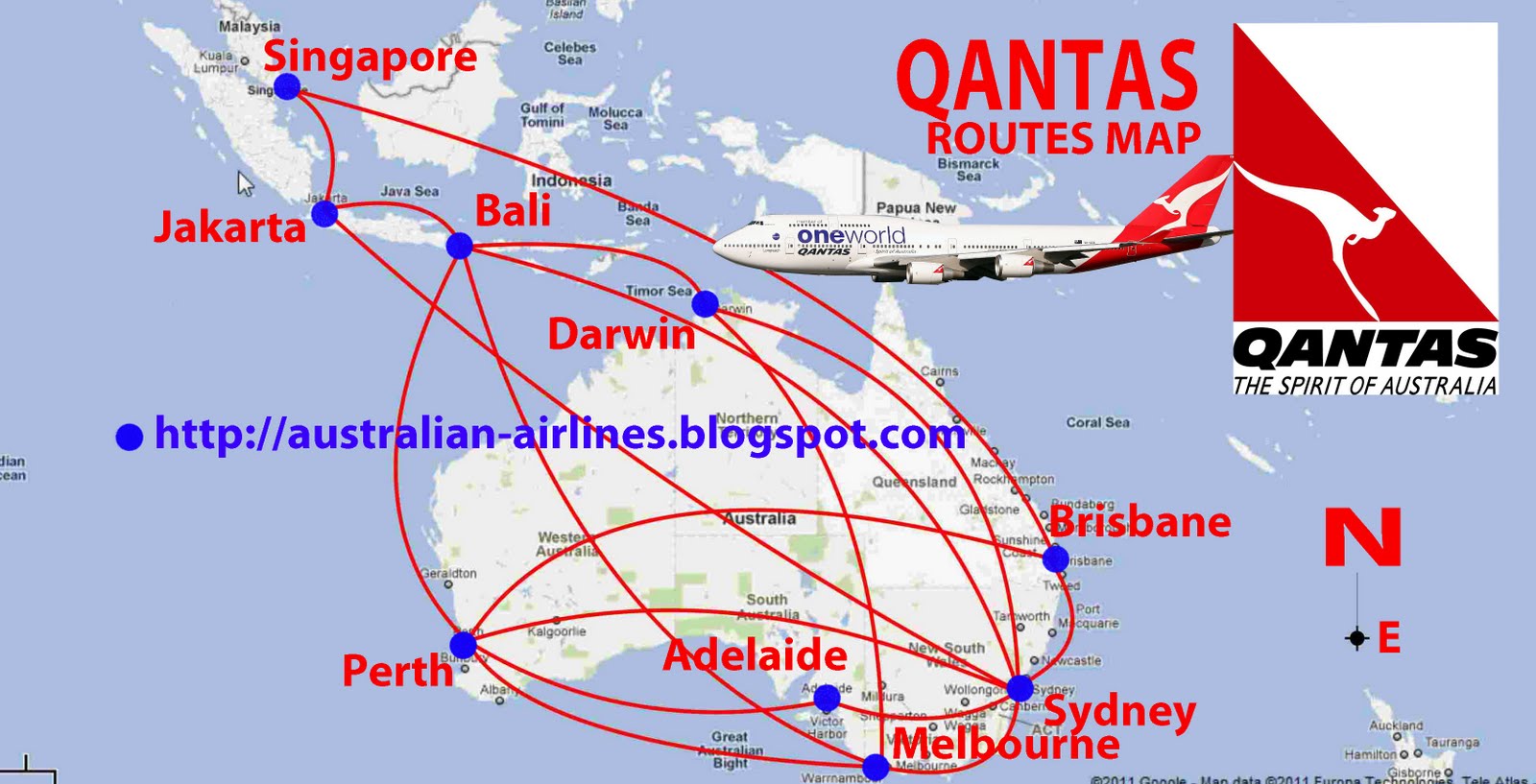 routes map Qantas flight routes from Australia to Indonesia