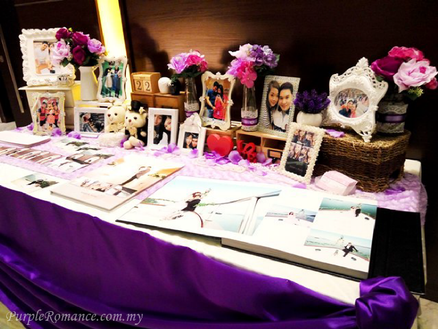 love corner, photo table, purple pink theme, wedding decoration, elegant, nice, pretty