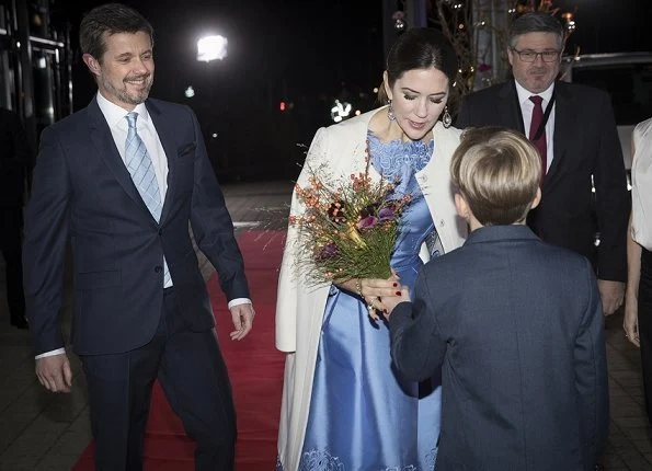 Crown Princess Mary wore Cecilie Bahnsen satin dress and RUPERT SANDERSON Pinka embellished-pebble satin pumps