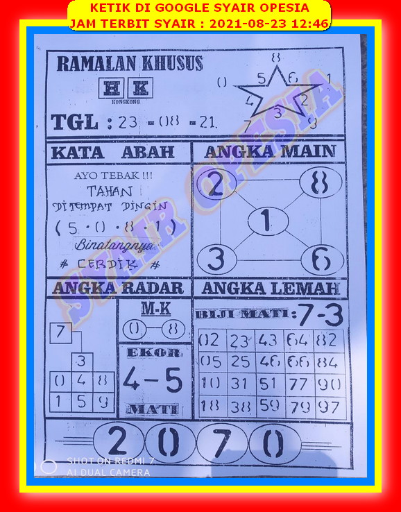 Syair Hk Hari Ini Senin 23 Agustus 2021 | Opesia Official