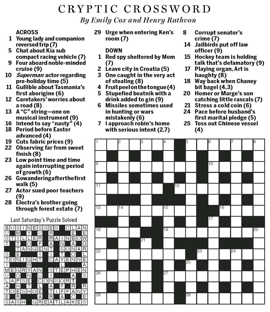 National Post Cryptic Crossword Forum Saturday, October 22, 2016