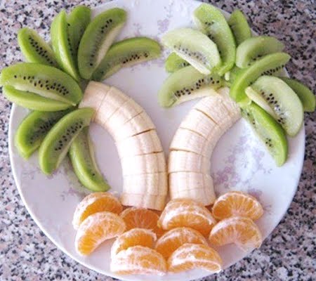fruit arranged as palm trees