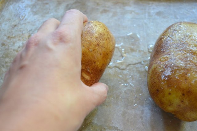 Twice Baked Potato or Double Baked Potatoes are rubbed with salt from Serena Bakes Simply From Scratch.