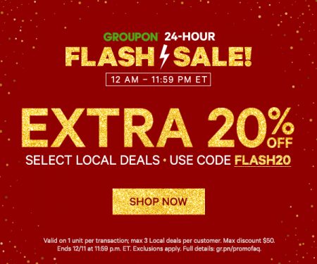 Groupon Flash Sale Extra 20% Off Promo Code