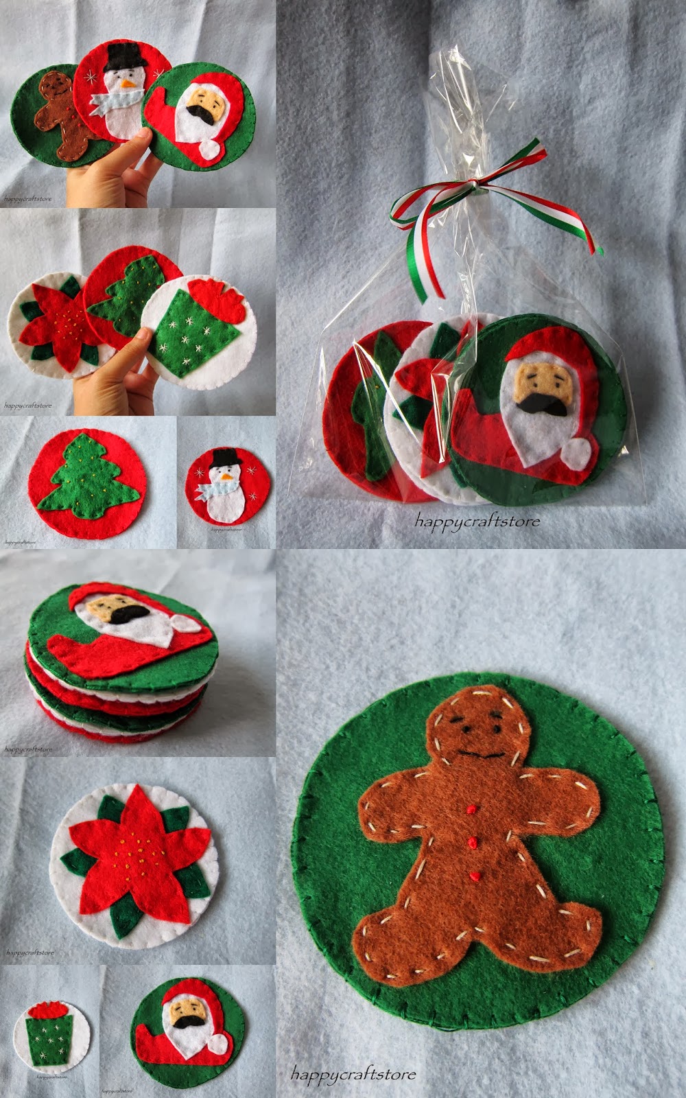happycraftstore Christmas Felt Coasters Set of 6