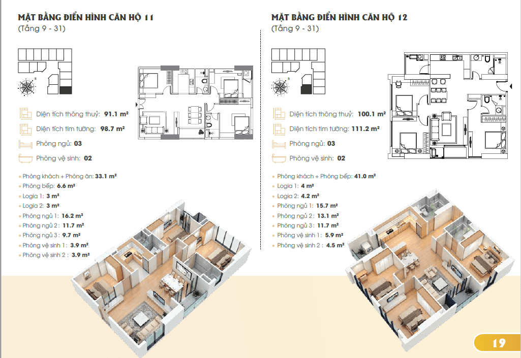 Thiết kế căn hộ 11, 91m2, 3 phòng ngủ chung cư Golden Park Cầu Giấy
