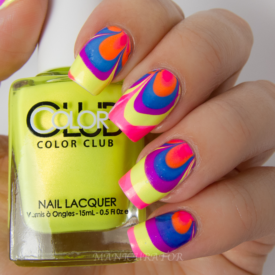 Color Club Summer 2014 Poptastic Neon Watermarble Nail Art