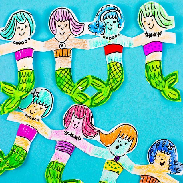 how to cut mermaid paper chains with kids