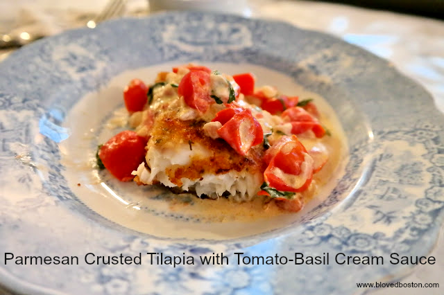 Parmesan Crusted Tilapia with Tomato-Basil Cream Sauce