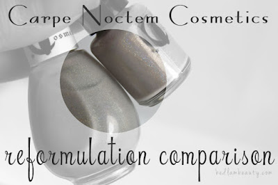 Carpe Noctem Cosmetics Taupey Tips Reformulation Comparison by Bedlam Beauty