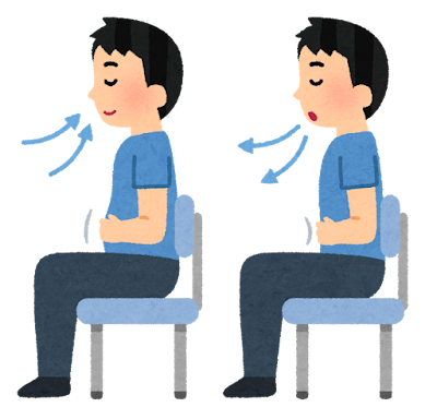 椅子に座った腹式呼吸のイラスト（男性）