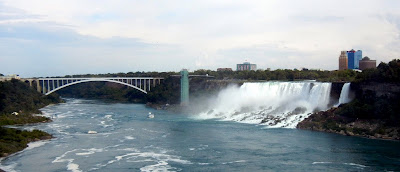 View of American Falls and Rainbow Bridge from Queen Victoria Park in Canada