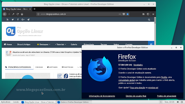 Mozilla Firefox Developer Edition executando no openSUSE Leap 42.3 com ambiente de desktop GNOME (SUSE Linux Default)