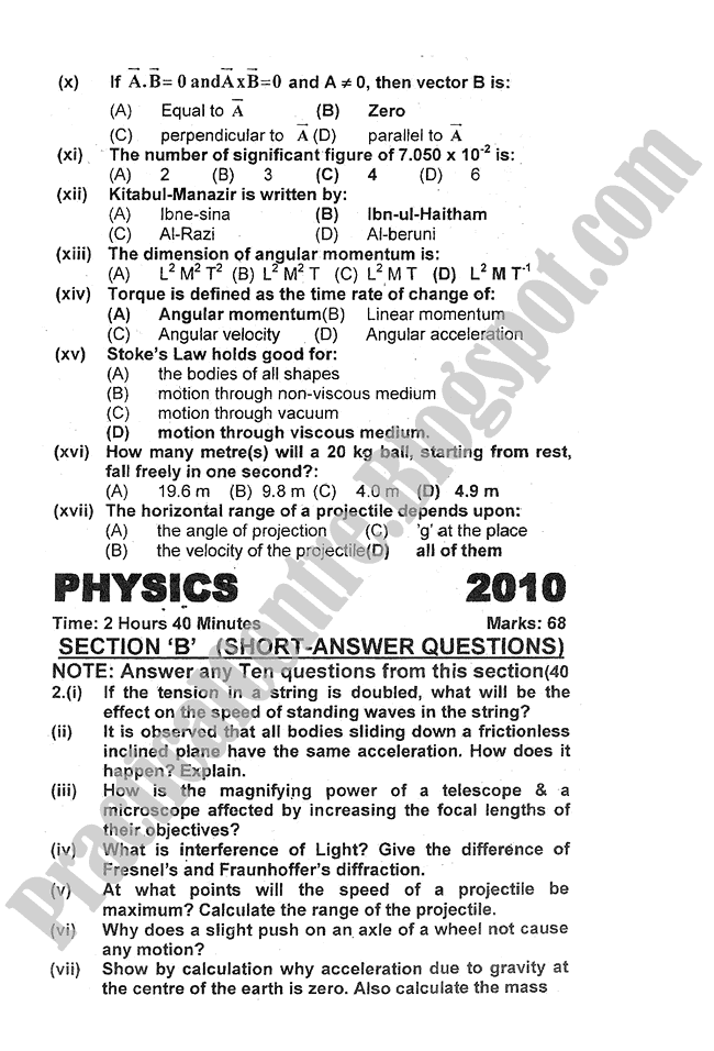 Physics-2010-five-year-paper-class-XI