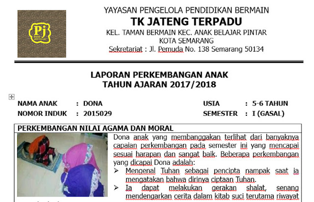 Contoh Raport PAUD K 13 Terbaru dan Contoh Pengisian Contoh Raport PAUD K 13 Terbaru dan Contoh Pengisian