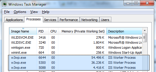 Averiguar la correspondencia entre procesos w3wp.exe y un Application Pool