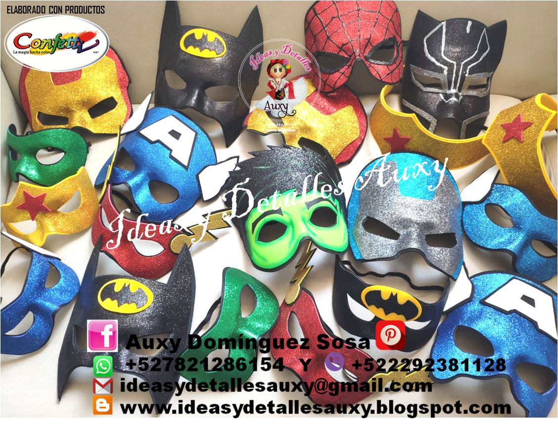 Ideas Y Detalles Auxy Antifaces De Superheroes Antifaz De Avengers Mascaras De Avengers Mascara Capitan America Hombre Arana Iroman Batman Hulck Flash Pantera Negra Mascaras Antifaces De Ninos Antifaces Para Fiestas