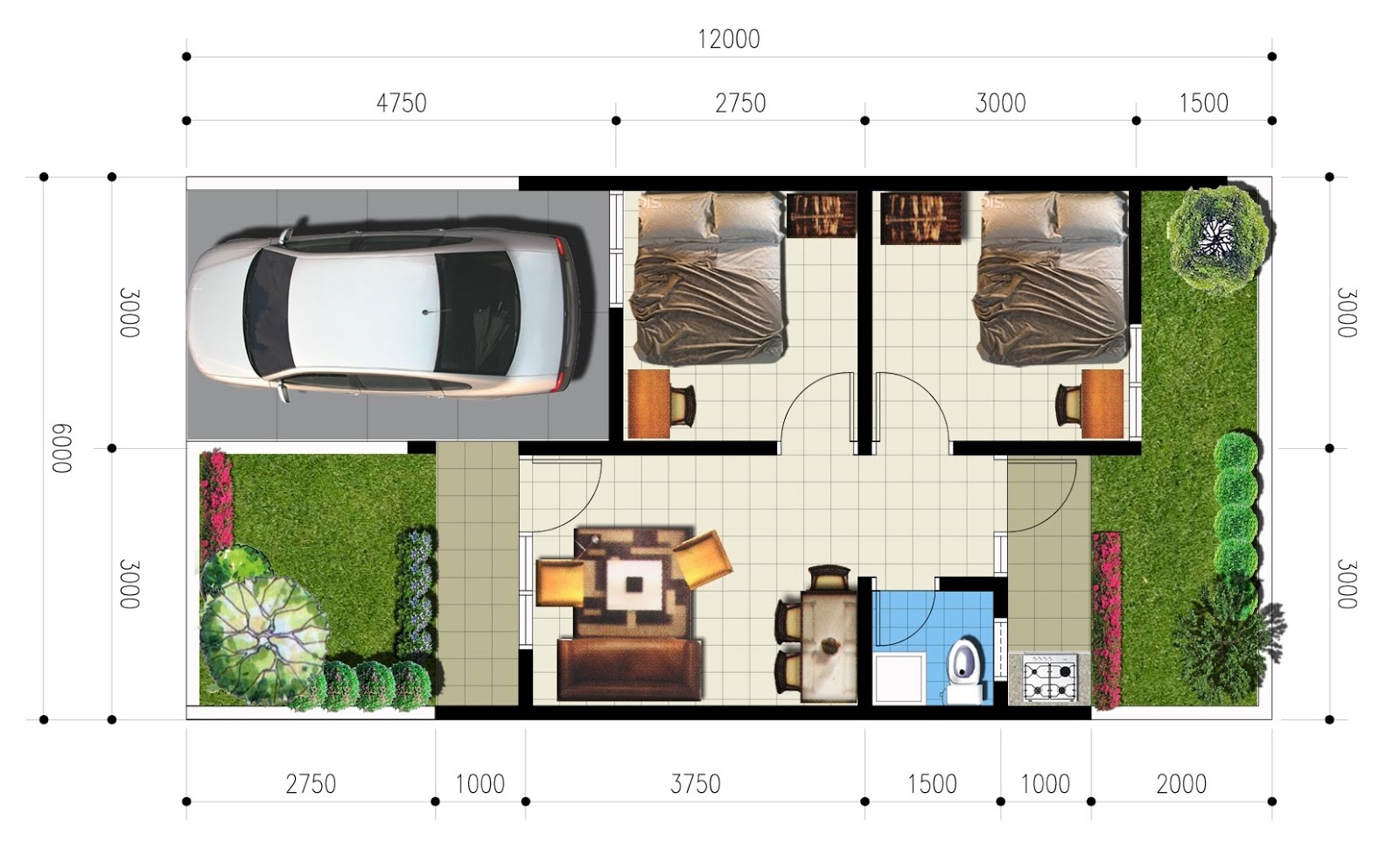 DOWNLOAD GAMBAR DENAH RUMAH TYPE 36 + UKURANNYA - freewaremini