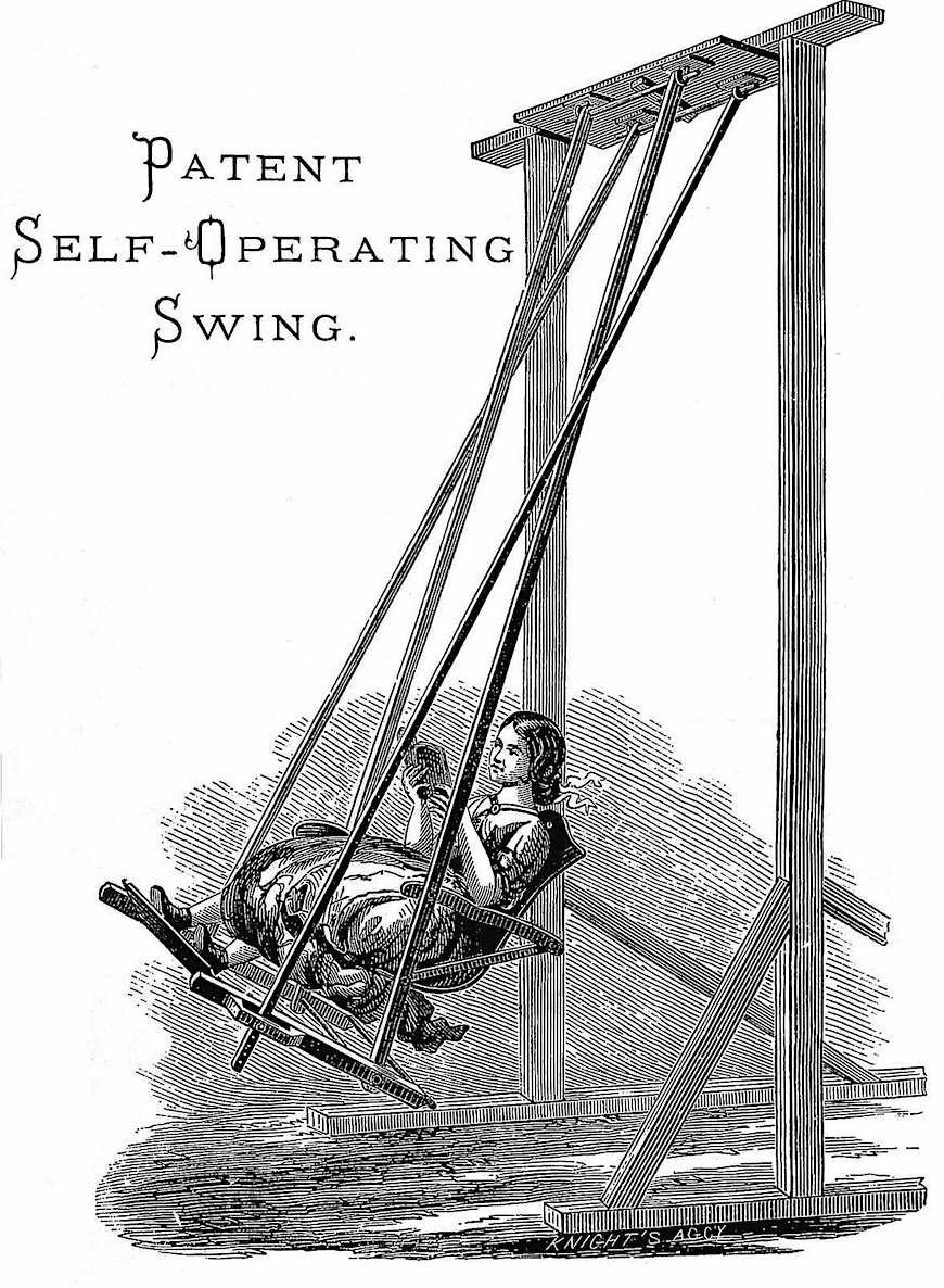 1890 self operating swing an 1890 "Patent self-operating swing" catalog illustration