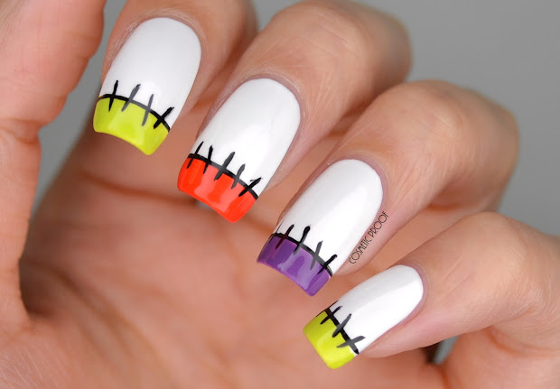 nails halloween stitches french