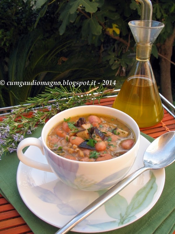 Cum Gaudio Magno Zuppa di farro con funghi porcini e fagioli borlotti