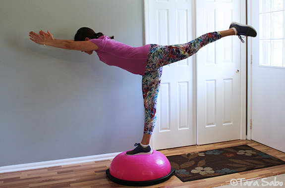 Balance, Balance Exercise, Yoga, Yoga on a BOSU, Pink BOSU, BOSUSTRONG, Fit Approach, Sweat Pink