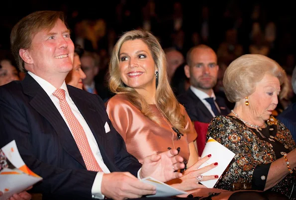 Queen Maxima and King Willem-Alexander and Princess Beatrix at Carre theater for the final celebrations of 200 years Kingdom of the Netherlands in Amsterdam. 