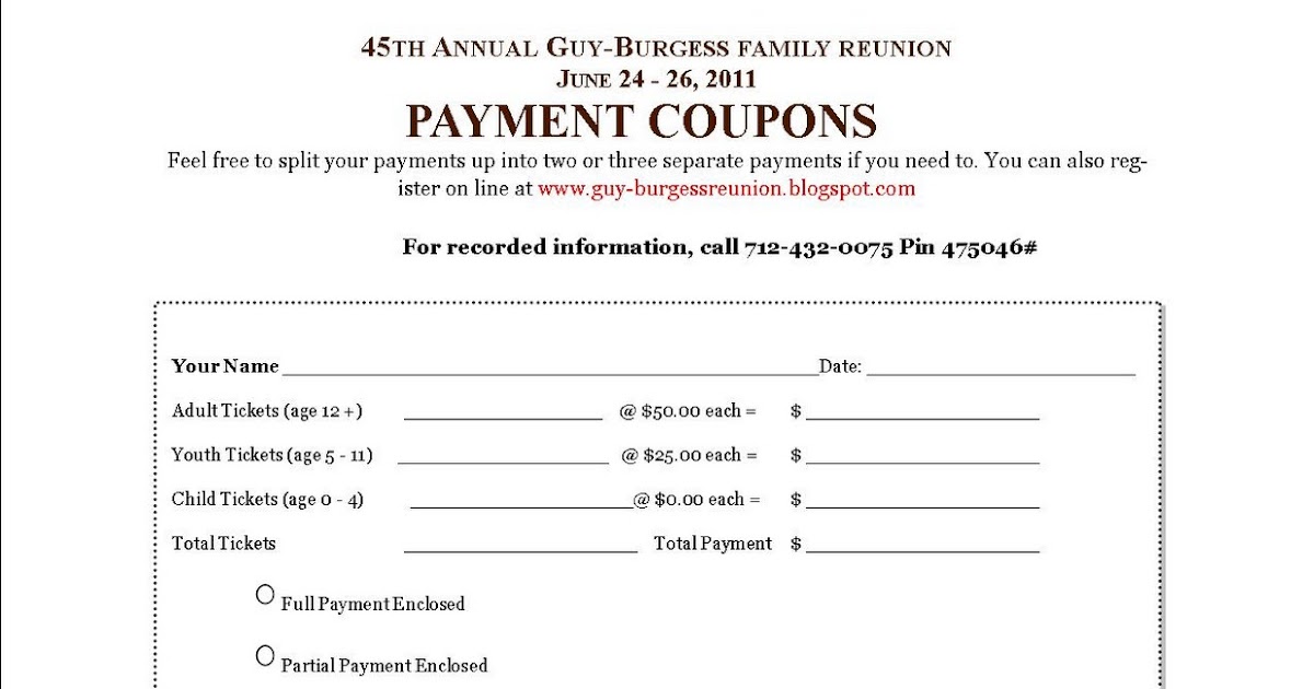 GuyBurgess Family Reunion Payment Coupons