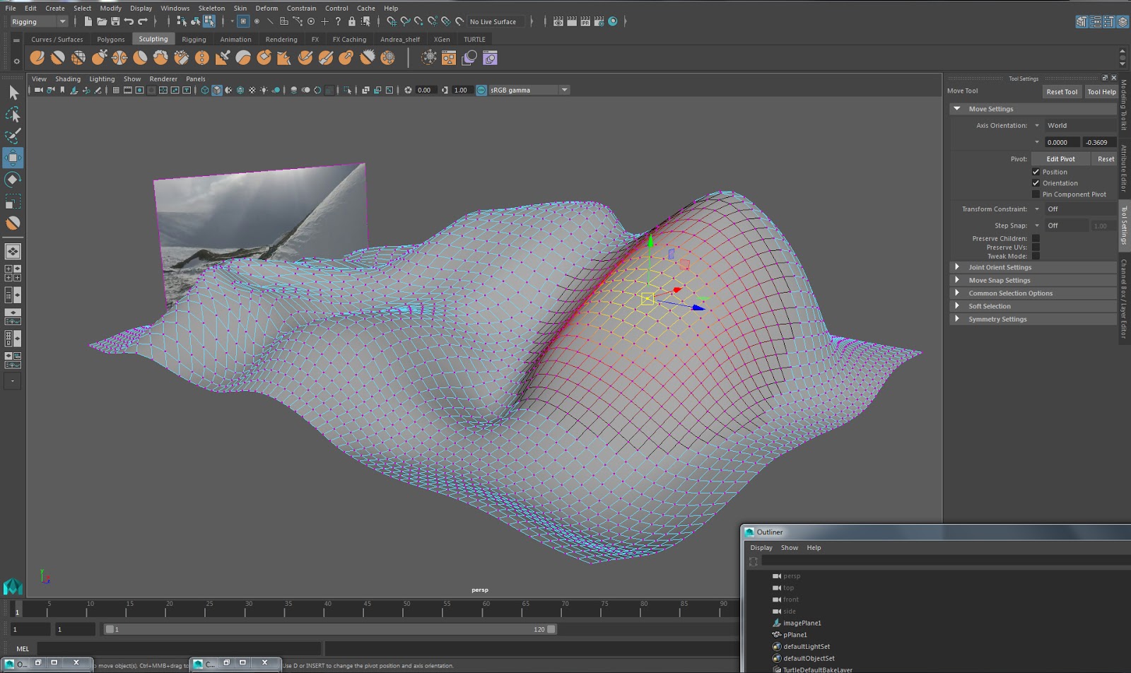 animatedcreativeandreamcswan Maya sculpt tool sculpting a landscape