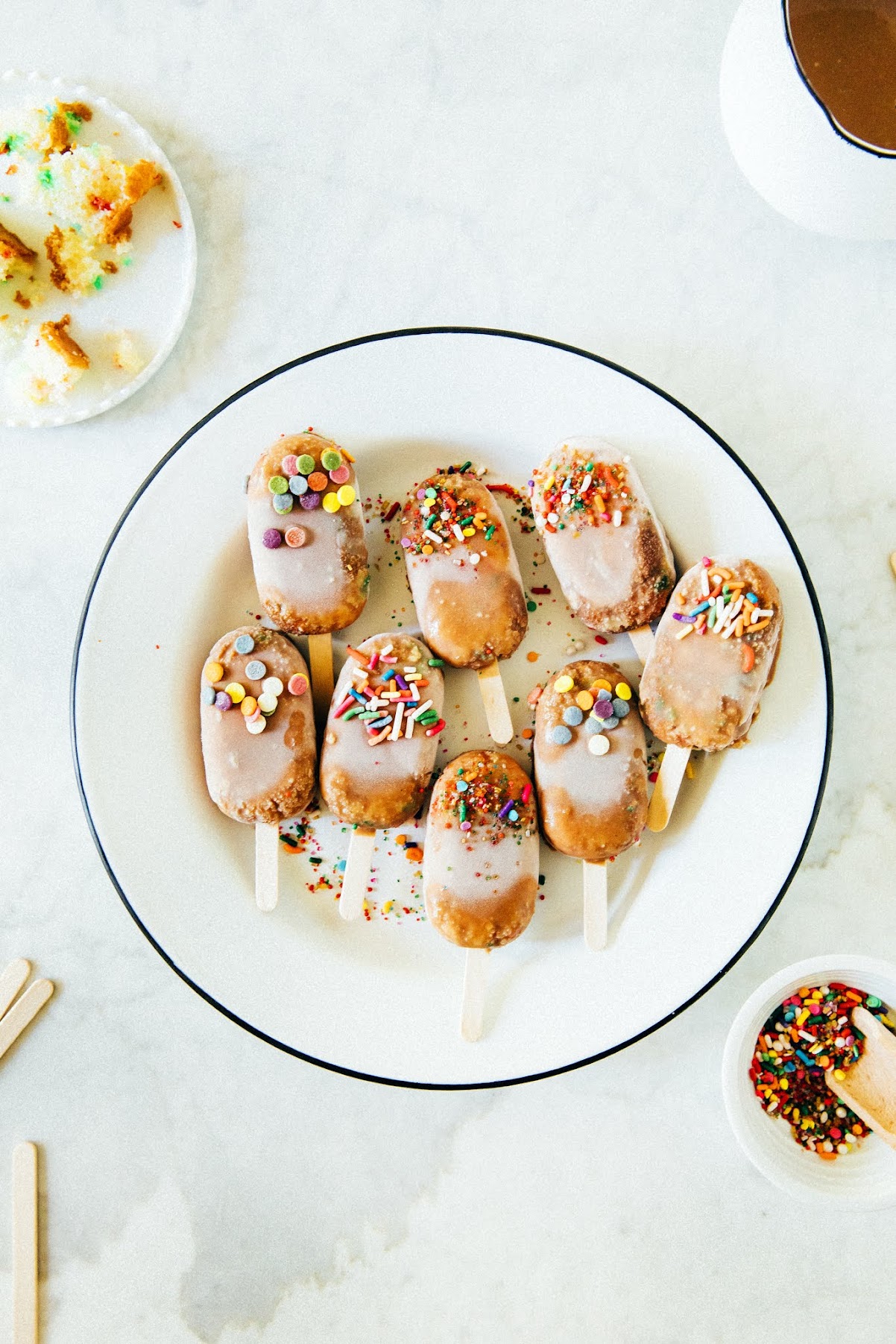 funfetti cake pops with milk chocolate tahini magic shell hummingbird